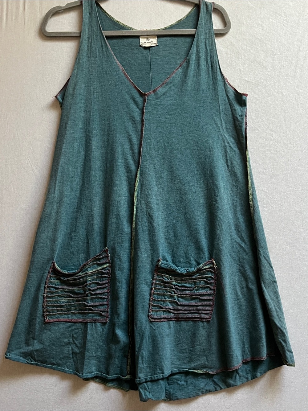 Ark Imports 100% Cotton Teal Sleeveless A-Line Beach Dress Pockets M/L